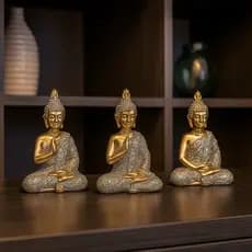 Trio Mini Budas Hindu Sabedoria Decorativo De Resina