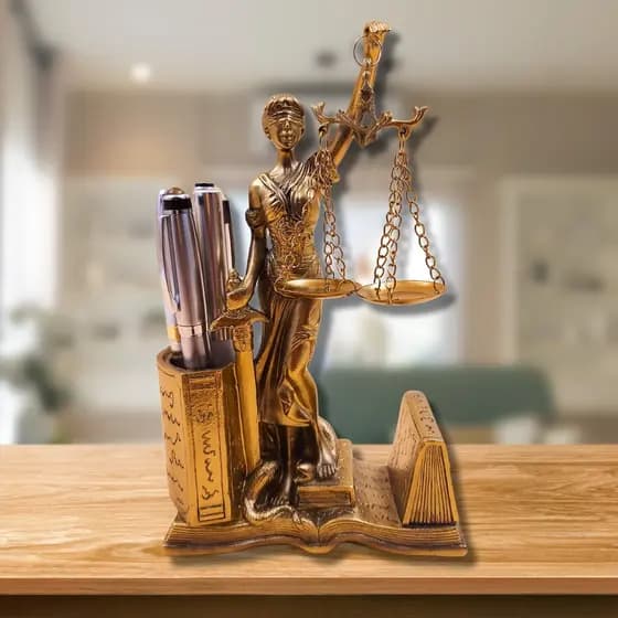 Dama da Justiça estatueta de Resina Decorativa Deusa Temis com porta lápis Direito Bronze