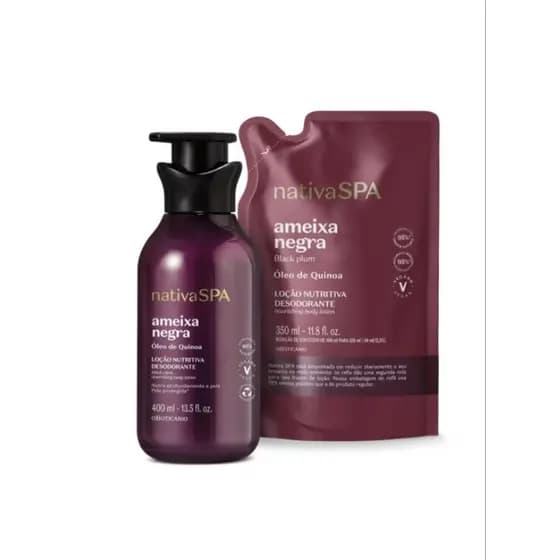 Kit Loção Ameixa Negra Hidratante Desodorante 400ml Nativa Spa Oboticário + Refil 350ml Mulher em Promoção Presente
