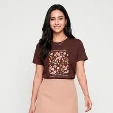 Camiseta Marrom Escuro Flower Gallery em Algodão Confortável com Estampa Exclusiva e Moderna