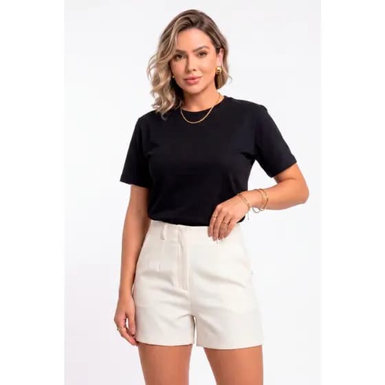 Camiseta blusa T-shirt Feminina Preta lisa 100% algodão confortável Gola Redonda