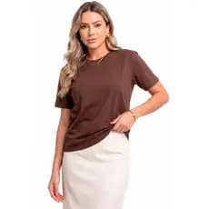 Camiseta Feminina Marrom Escuro Lisa 100% Algodão Fashion