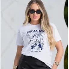 Camiseta Feminina Branca Brasil País Tropical 100% Algodão