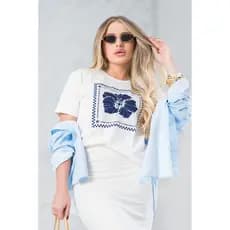Camiseta Feminina Off Hibisco Azul