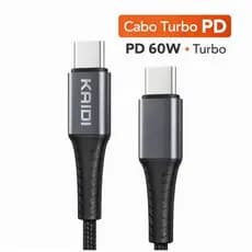 Cabo USB Type-C para Type-C 1m Kaidi com Carregamento Turbo PD 30W