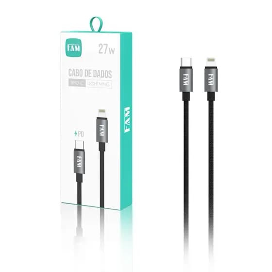 Cabo iPhone Nylon 27W Turbo para iPhone 7 8 XR 11 12 13 14 Pro Max