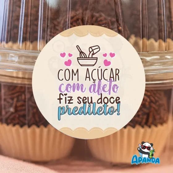 Adesivo Com Açúcar com afeto fiz seu doce predileto! para Confeitaria 4x4cm Redondo | Apanda