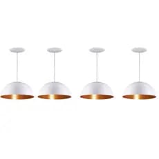Pendente Meia Lua 30cm Kit4 Branco Cobre Iluminação Decorativa Moderna Cozinha Sala Escritório LED