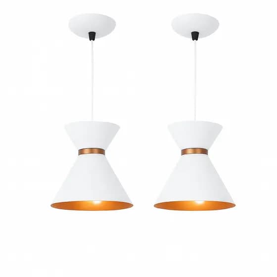 Pendente Luxo Branco Cobre Kit2 Iluminação Decorativa Casa Cozinha Sala Jantar Moderna Teto E27