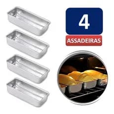 Kit 4 Formas Assadeira Pão Caseiro Gelo E Bolo Inglês N°3