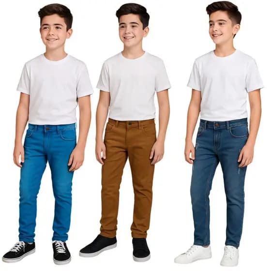 Kit 3 Calças Jeans Masculina Infantil Juvenil Menino Regulador Estilo Escola Passeio Criança 10 - 16