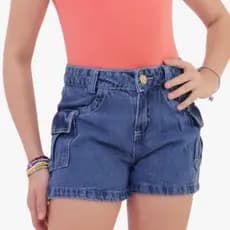 Kit Short Jeans Cargo Feminino Menina Infantil Juvenil Bolso Lateral Verão 10 ao 16