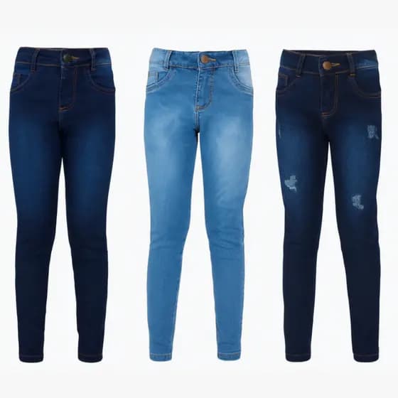 Kit 3 Calça Jeans Skinny Moda Feminina Infantil Juvenil Elastano Lycra Menina Bolso Ziper 10 ao 16