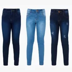 Kit 3 Calça Jeans Skinny Moda Feminina Infantil Juvenil Elastano Lycra Menina Bolso Ziper 10 ao 16