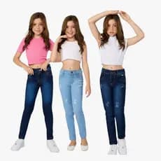 Kit 3 Calça Jeans Denim Feminina Infantil Juvenil Menina Lançamento  Moda Fashion Combo Tam 10 ao 16