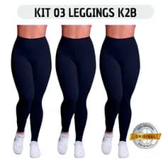 Kit 3 Legging K2B Original Cintura Alta Tecido Grosso Fitness Não Transparente Academia Leg 7cm Cós