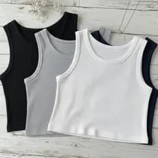KIT 04 Regatas Feminina Malha Canelada Blusa Cropped Nadador Promoção