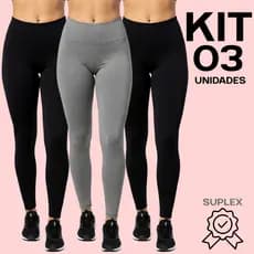 KIT 03 Calças Legging Suplex Levanta Bumbum Anti Transparência Cintura Alta Térmica Fitness Academia