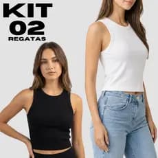 KIT 02 Regatas Ribana Feminina Malha Canelada Blusa Básica Premium