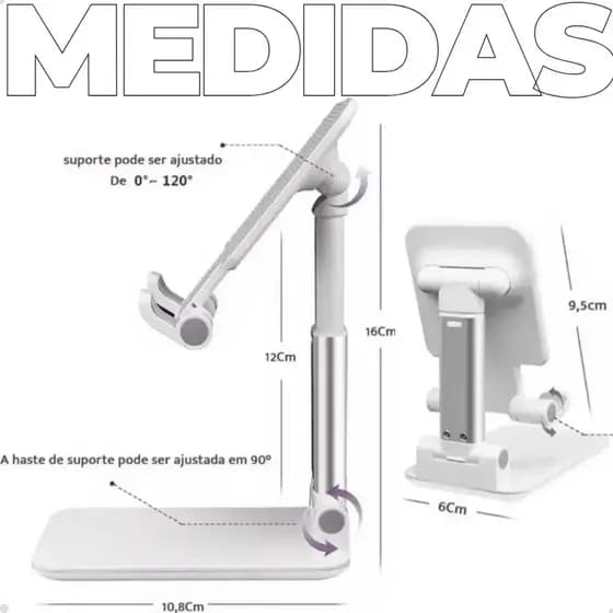 Suporte Mesa Celular Tablet Ajustável Tripé Portátil Branco