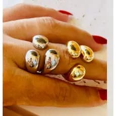 Anel 3 Gotas Ajustável Banho Dourado e Prata