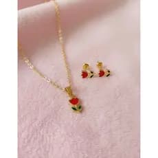 Kit Infantil Colar e Brinco Dourado Florzinha Tulipa Hipoalérgico