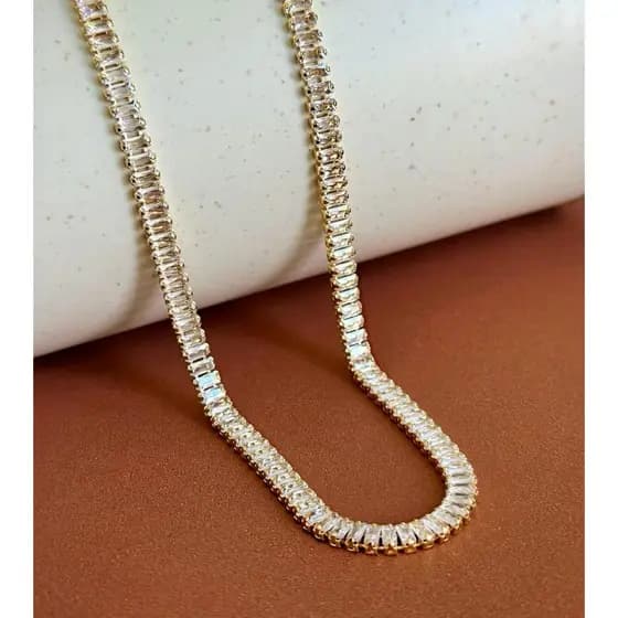 Colar Navete Zircônia Banho Dourado Prata Melhor Compra 45 Cm Banhado Fecho Joalheria