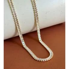 Colar Navete Zircônia Banho Dourado Prata Melhor Compra 45 Cm Banhado Fecho Joalheria