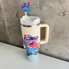 Copo térmica 1200 ml Stitch Com Canudo Caneca Personagens Inox Resistente Garrafa Quente E Frio