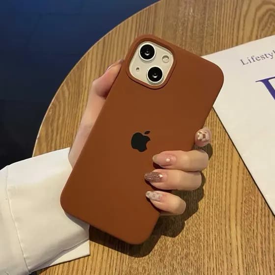Case capinha cor marrom Premium cor unica silicone aveludada dentro Para iPhone 11 ao 17 PRO MAX