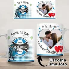 Caneca Personalizada Grêmio Dia dos Namorados com sua foto Casal Presente Lembrança Cerâmica Porcelana Plástico