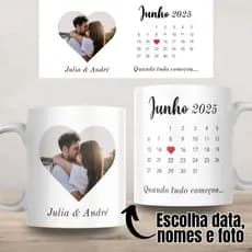 Caneca Personalizada Calendário Casal Dia dos Namorados com foto Presente Lembrança Cerâmica Porcelana