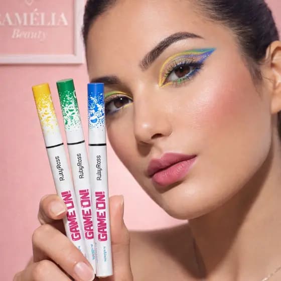Kit Caneta Delineadora Colorida e Lápis Delineador em Gel Colorido Longa Duração Alta Pigmentação Game On Ruby Rose