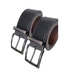 Kit 2 cintos social masculino preto em couro ecológico sintético ajustável com 3,5 cm largura
