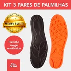 Kit 3 pares de Palmilhas em Gel Ortopédica macia e confortável. Tênis Sapatenis. Numeração 33 ao 46