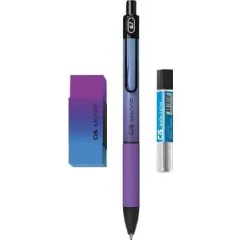 Kit Lapiseira Cis Move Roxa 0.7mm + Grafite 0.7 HB + Borracha Papelaria Básica