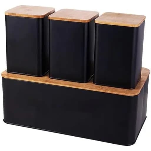 Jogo Porta Pão Bread Potes Coffee Tea Sugar Preto Mimo Style Cor Preto E Marrom