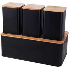 Jogo Porta Pão Bread Potes Coffee Tea Sugar Preto Mimo Style Cor Preto E Marrom