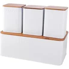 Jogo Porta Pão Bread Potes Coffee Tea Sugar Branco Mimo Style