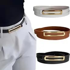 1/2/3 Cinto Feminino Fino Fivela Alongada Moda Tendência Presente Couro Premium