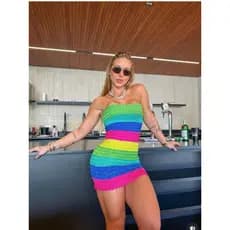 Vestido Virginia Trico Modal Colorido Carnaval Tendência