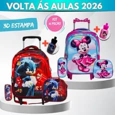 Kit Mochila Escolar - Estampa 3D - Rodinha - Menino - Menina