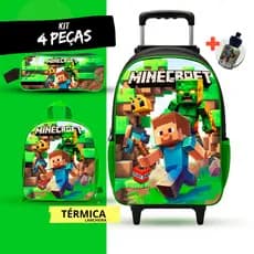Kit Mochila Escolar gamecraft Menino com Lancheira TERMICA e Estojo - Rodinhas