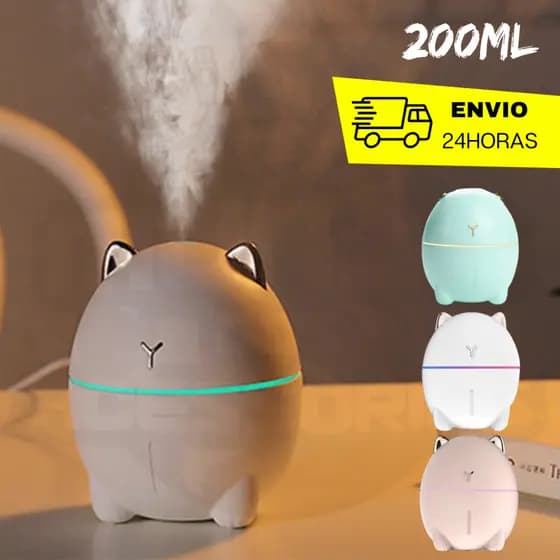 Umidificador E Aromatizador Ultrassônico Gatinho Difusor De Ambiente 200ml