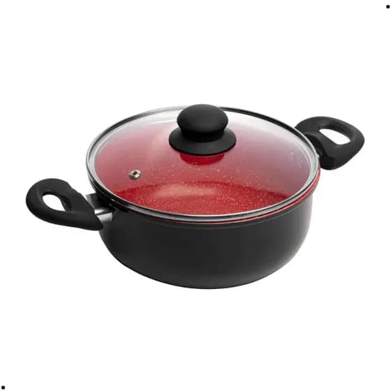 LYOR PANELA CAÇAROLA DE INDUÇÃO ALUMINIO REVESTIDA EM GRANILITE E TAMPA DE VIDRO PRETA 20CM