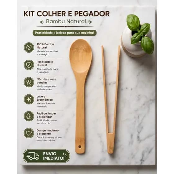 Kit Pegador E Colher De  Bambu Madeira Para Salada Carne  Pinça Cozinha  Utensílios de Cozinha Bambu
