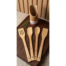 Utensílios de Cozinha em Bambu com Suporte Decorativo e Organizador,kit cozinha,Kit bambu,Utensílios