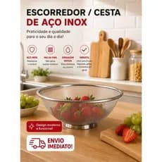 Escorredor de Arroz,Frutas,Legumes e Verdura em Aço Inox,Resistente,22 cm,Multiuso