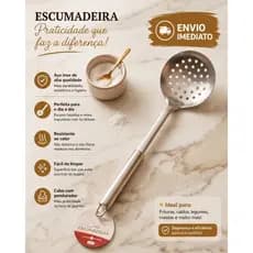 Escumadeira 16,80Para Arroz Frituras Massas Em Aço Inox 32cm Original Cozinha Uso Doméstico Restaurantes