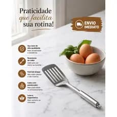 Espátula Espátulas Vazada Oriente  Aço Inoxidavel 35 cm  Utensilio De Cozinha Multiuso Universal